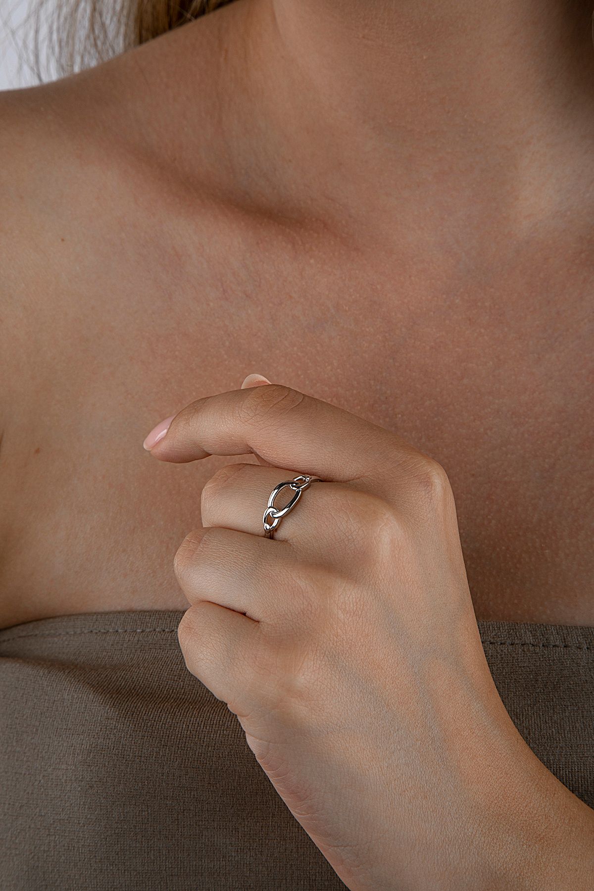 925 Ayar Gümüş Ayarlanabilir Zincir Motifli Yüzük