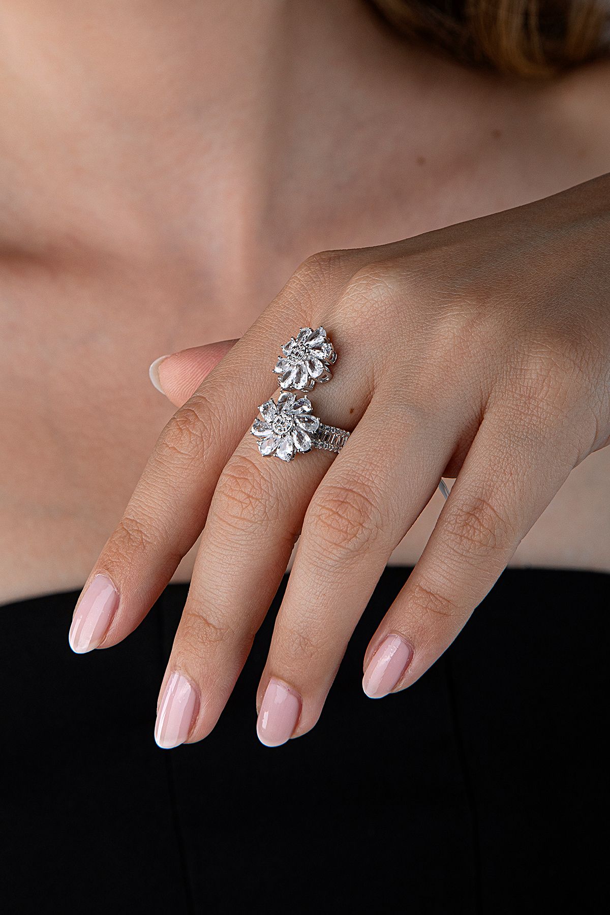 925 Ayar Gümüş Çift Çiçekli Spiral Yüzük