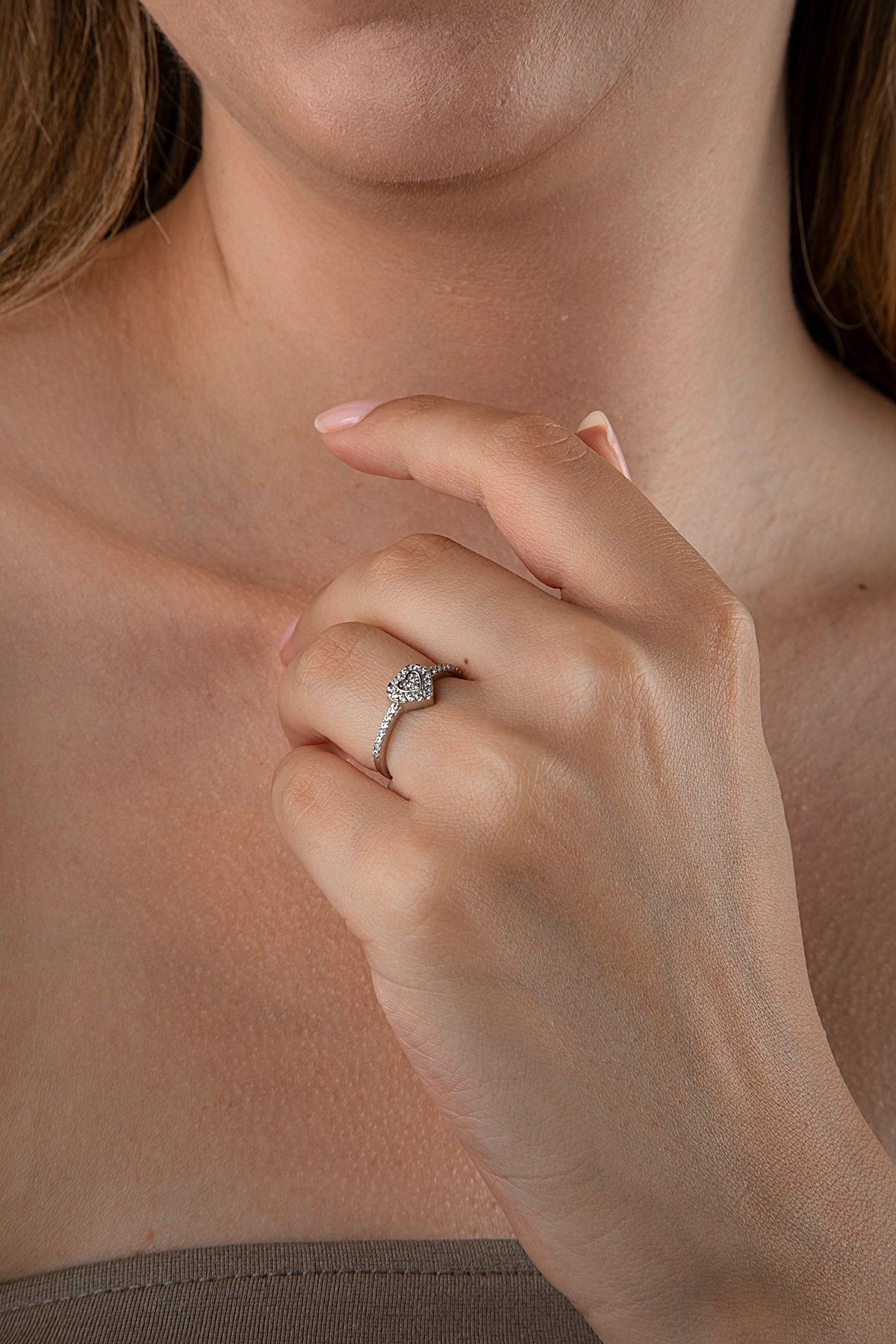 925 Ayar Gümüş Pırlanta Montürlü Kalp Model Yüzük