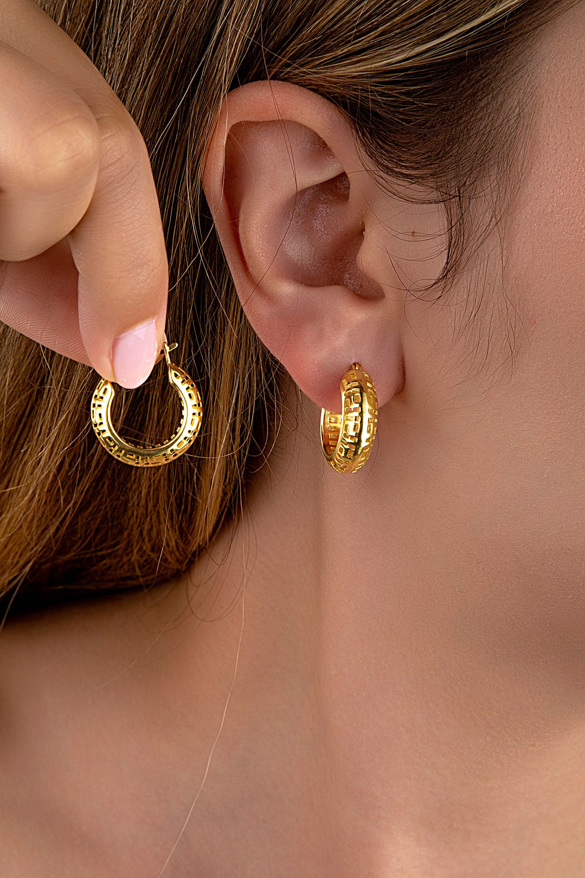 Altın Kaplama 925 Ayar Gümüş Bombeli Halka Kafes Küpe