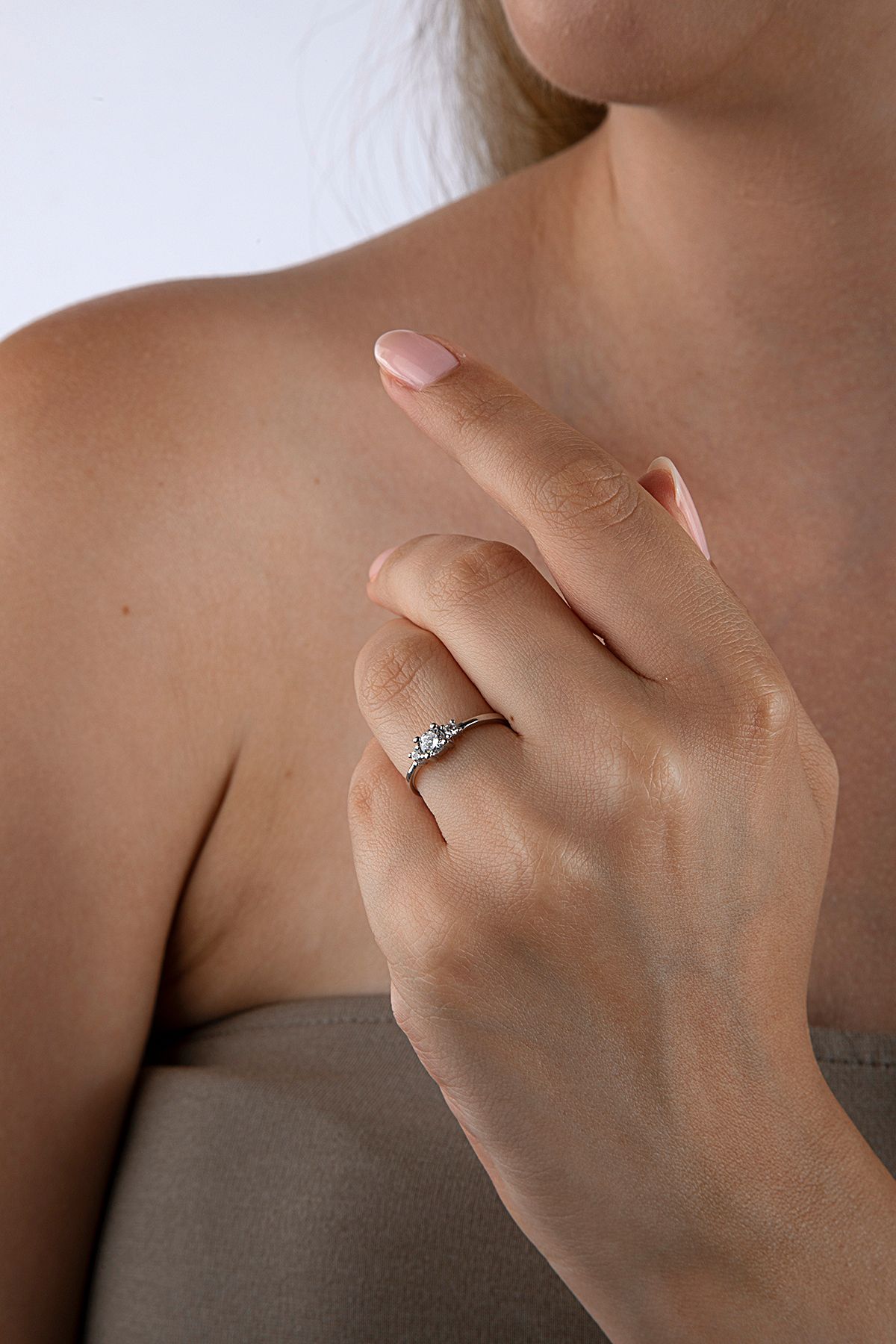 925 Ayar Gümüş Üç Taşlı Yüzük